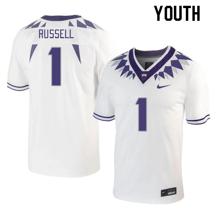 Youth #1 Cordale Russell TCU Horned Frogs 2023 College Footbal Jerseys Stitched-White